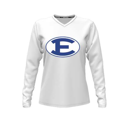 [CUS-DFW-TEES-CMF-VNK-LSL-WHT-FYXS-LOGO2] Comfort T-Shirt (Female Youth XS, White, V Neck, Logo 2, Long Sleeve)