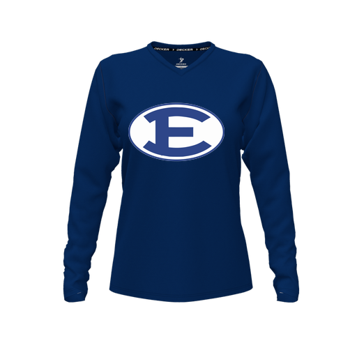 [CUS-DFW-TEES-CMF-VNK-LSL-NVY-FYXS-LOGO2] Decker Comfort T-Shirt (Female Youth XS, Navy, V Neck, Logo 2, Long Sleeve)