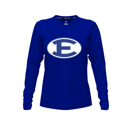 [CUS-DFW-TEES-CMF-VNK-LSL-RYL-FYXS-LOGO2] Decker Comfort T-Shirt (Female Youth XS, Royal, V Neck, Logo 2, Long Sleeve)