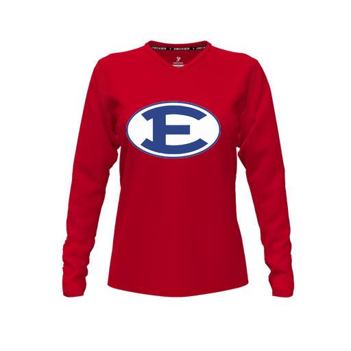 [FTLVCFRD-FYXS-LOGO2] Decker Comfort T-Shirt (Female Youth XS, Red, V Neck, Logo 2, Long Sleeve)