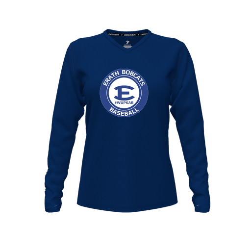 [FTLVPTNV-FYXS-LOGO1] Decker Performance T-Shirt (Female Youth XS, Navy, V Neck, Logo 1, Long Sleeve)