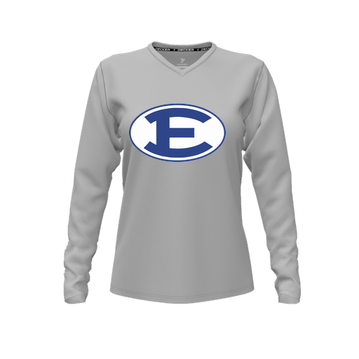 [CUS-DFW-TEES-PER-VNK-LSL-GRY-FYXS-LOGO2] Decker Performance T-Shirt (Female Youth XS, Gray, V Neck, Logo 2, Long Sleeve)